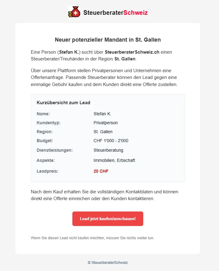 Benachrichtigung über neue Offertenanfragen