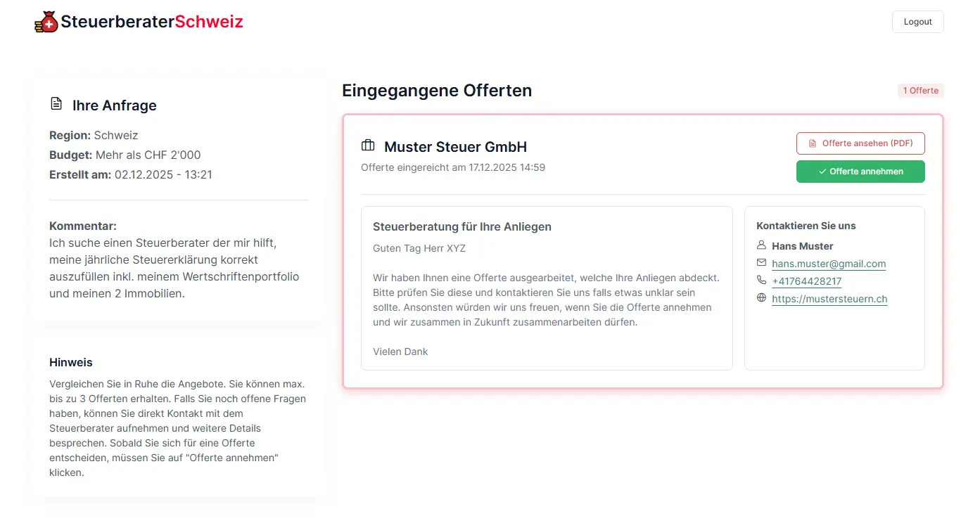 Offerten vergleichen Steuerberater